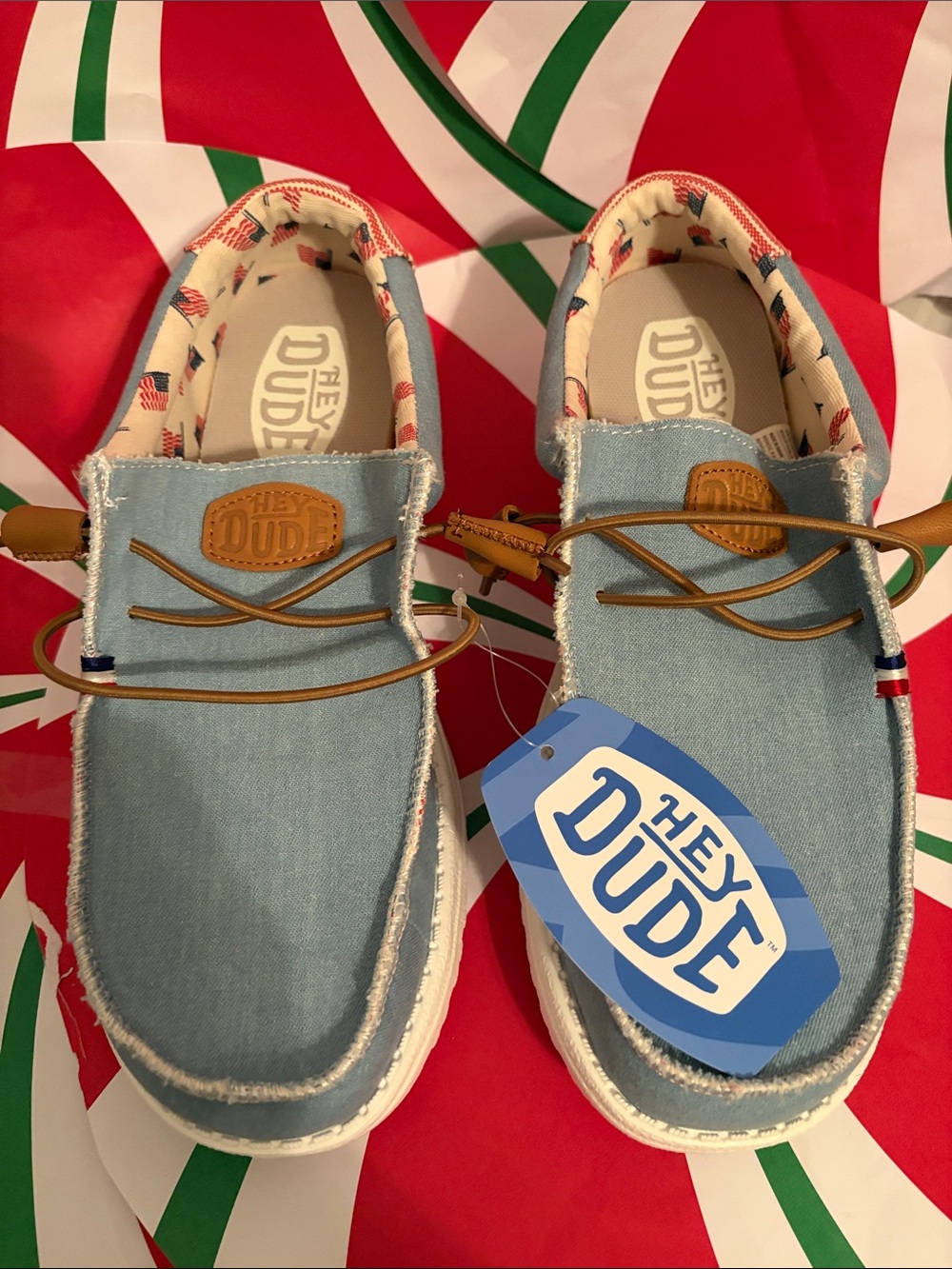Hey Dude Kids Light Blue Canvas Slip-On Sneakers with Tan Laces